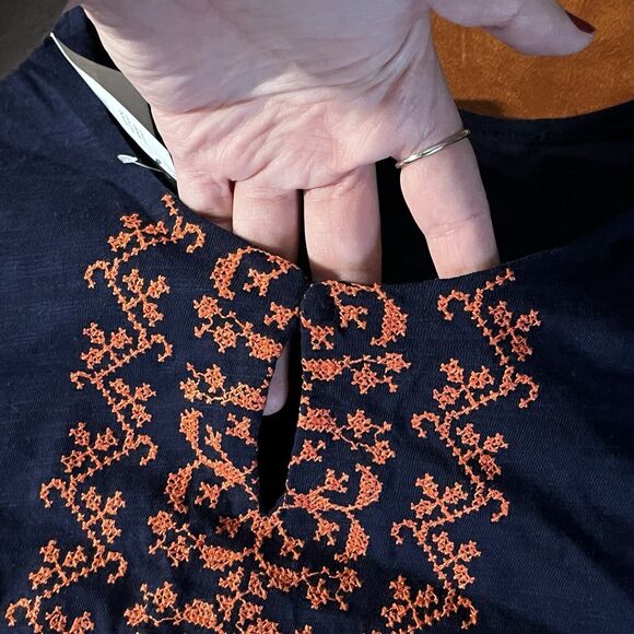 J Crew Embroidered Blouse Shirt Size XS Blue Orange Details Short Sleeve NWT $50 - Picture 7 of 10